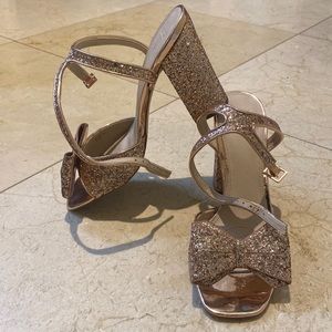 ASOS Rose Gold Glitter Bow Sandals with Block Heel
